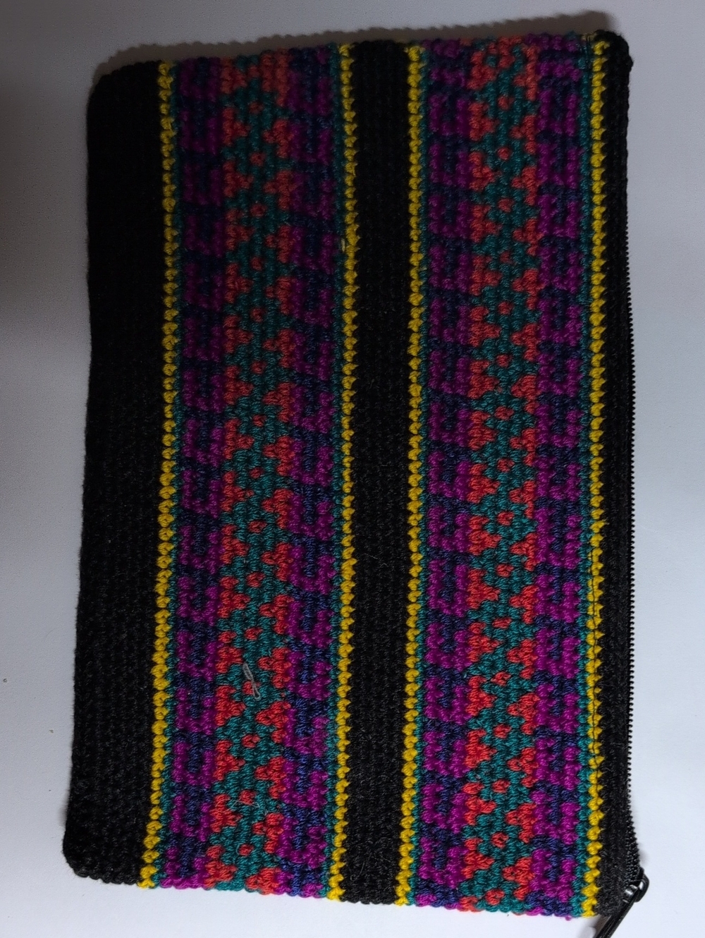 Handwoven Cosmetic Case - Black, Purple, Teal & Yellow